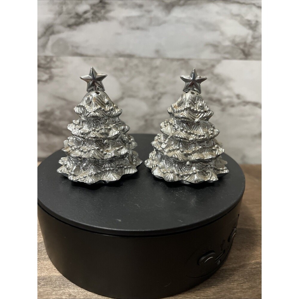 Godinger Silver Art Co Ltd Christmas Trees Salt and Pepper Shakers Silver VTG